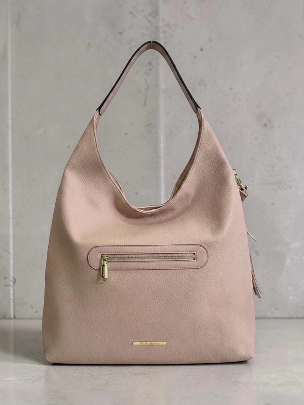 Steve Madden Blush Pebbled Leather Hobo Bag with Gold Hardware
